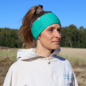 Upcycling Wendbares Stirnband Grün Korall