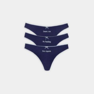 Slogan Thongs (3-Pack) - Navy